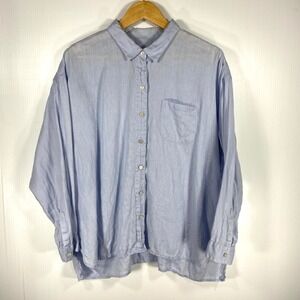 J Jill Love Linen Blue Long Sleeve Button Front Shirt Womens XL Petite‎